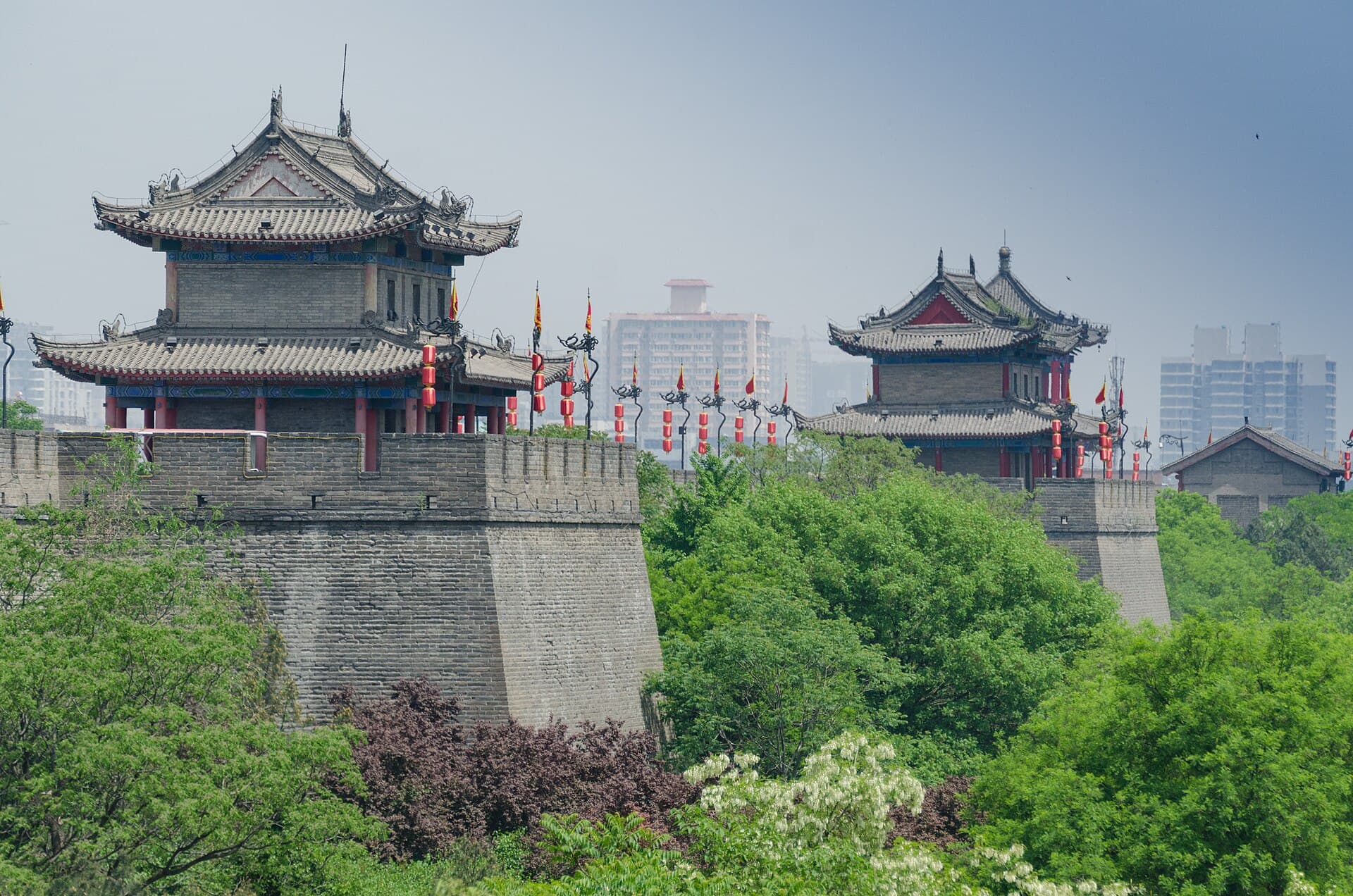 Xi'an City Wall gate lit at dusk