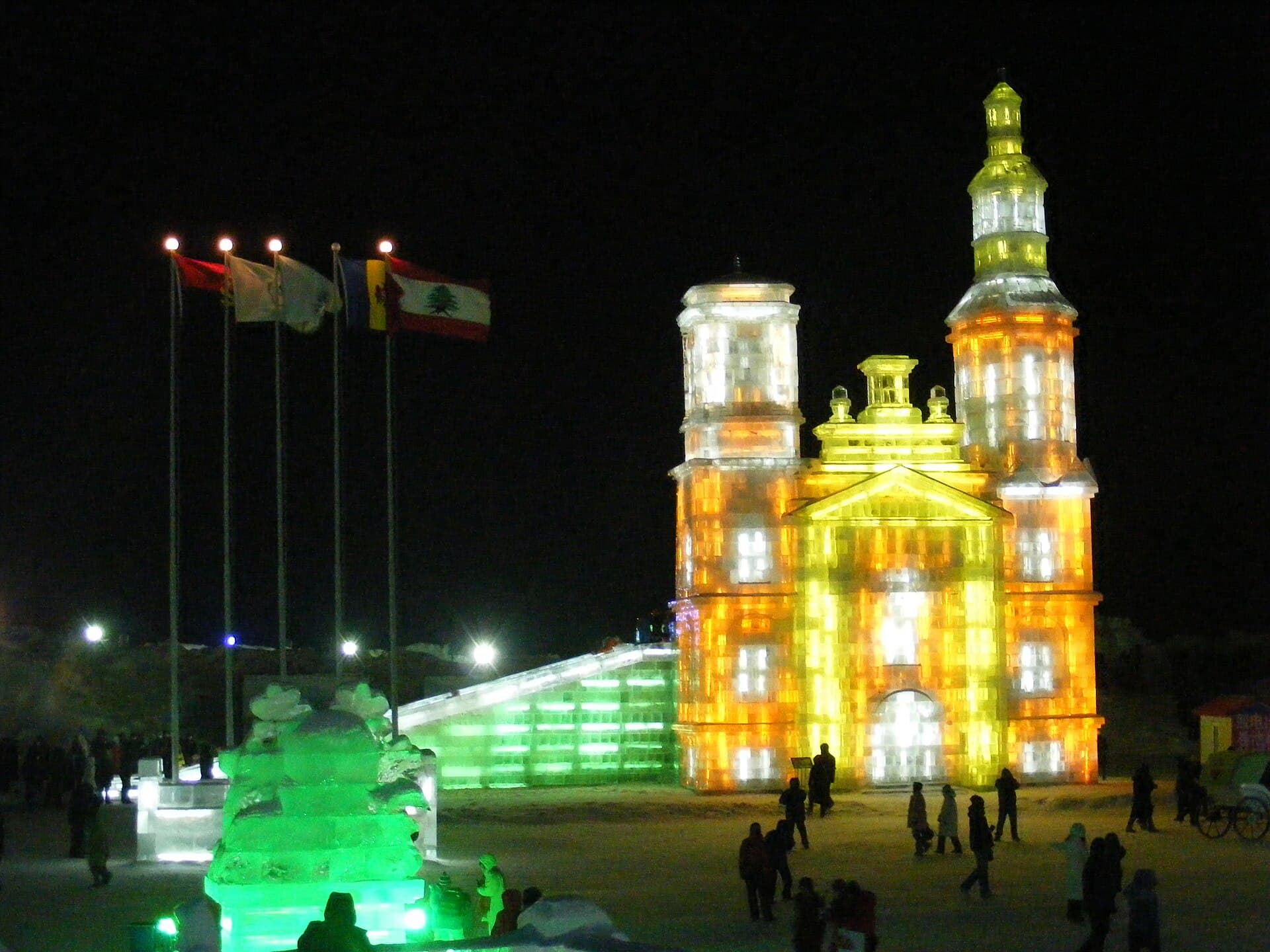 Ice and Snow World festival structures illuminated in Harbin
